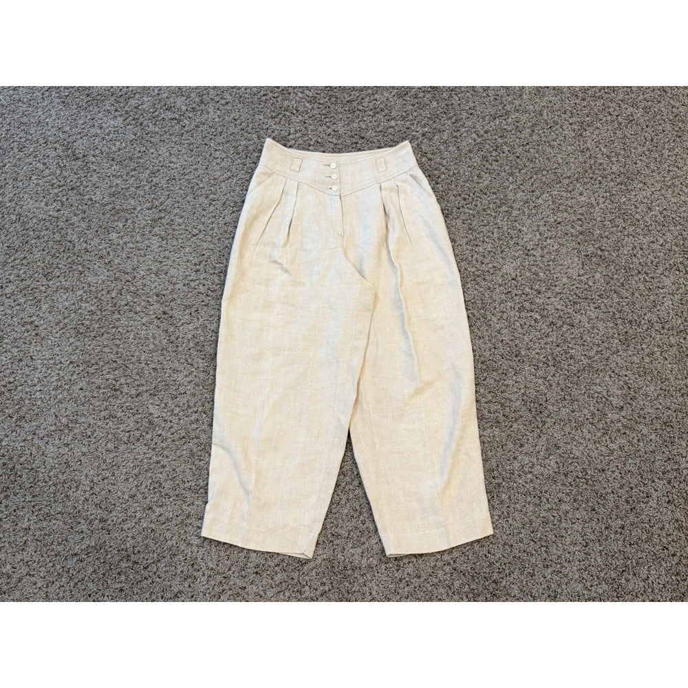 Liz Claiborne Lizwear Women's Size 12 Wheat 100% Linen Wide Leg Pants Trousers